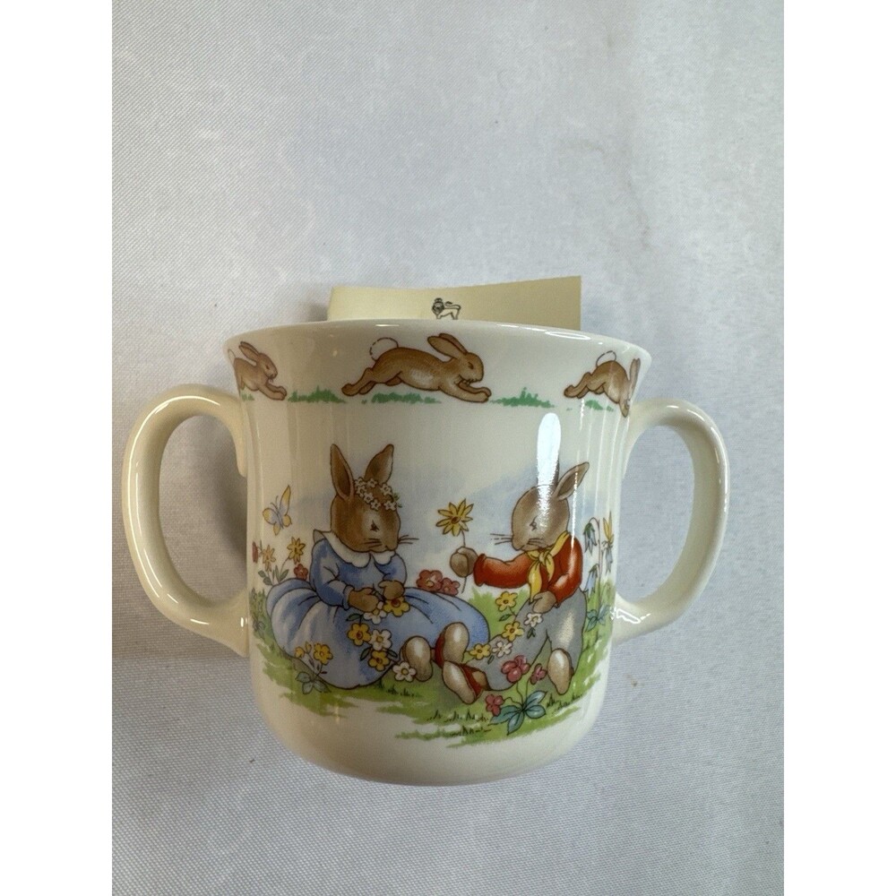 Vintage Royal Doulton Bunnykins 2 Handled Hug A Mug Baby Cup Flower Picking